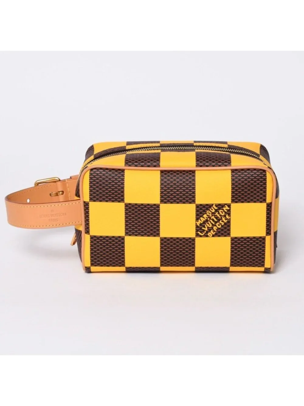 Louis Vuitton Damier Pop Rocker Dopp Kit Travel Pouch Yellow Brown